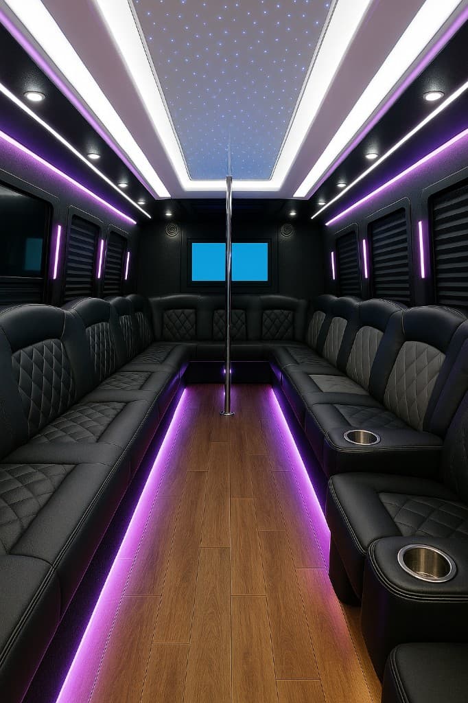 28 Passenger Party Bus interior